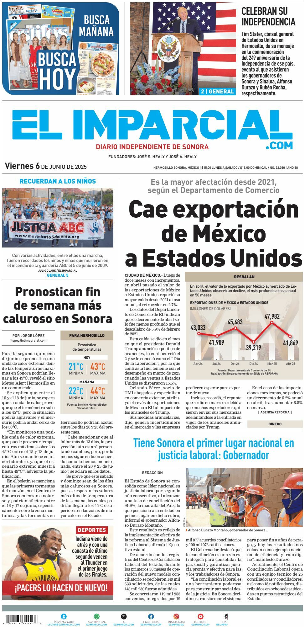 El Imparcial, edición del viernes 06 de junio de 2025