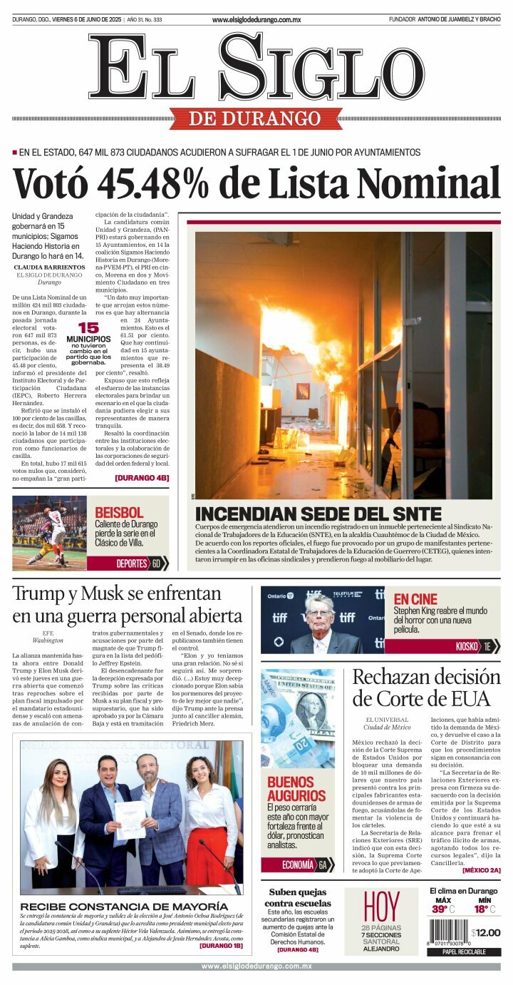 El Siglo de Durango, edición del viernes 06 de junio de 2025