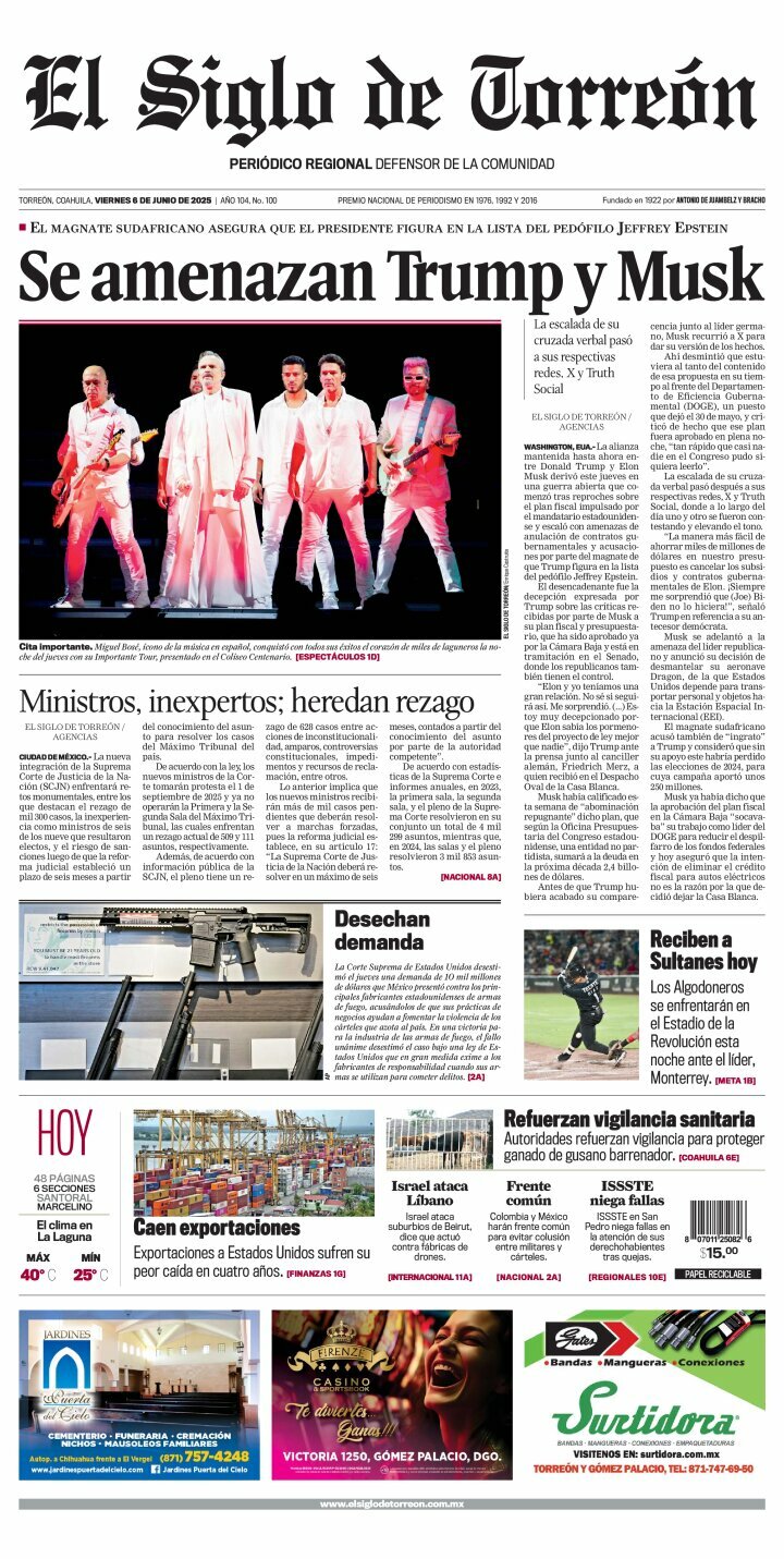 El Siglo de Torreón, edición del viernes 06 de junio de 2025