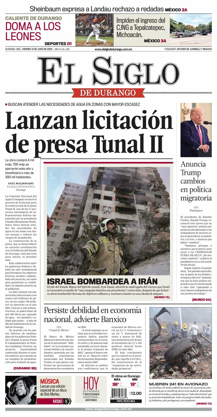 El Siglo de Durango, edición del viernes 13 de junio de 2025 El Siglo de Durango, edición del viernes 13 de junio de 2025