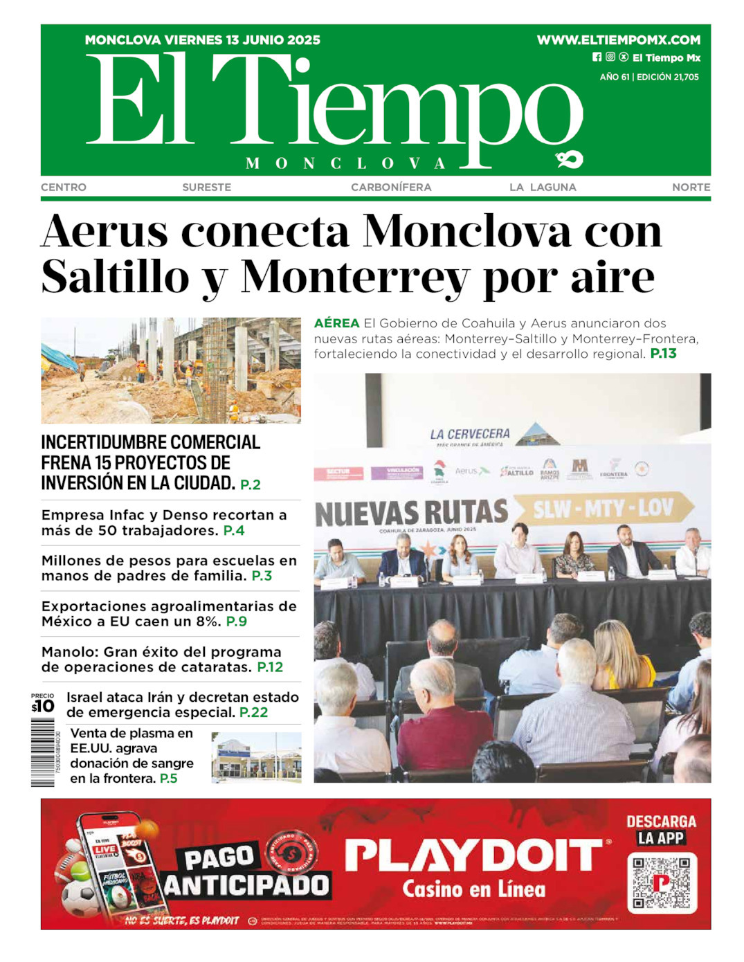 El Tiempo Monclova, edición del viernes 13 de junio de 2025 El Tiempo Monclova, edición del viernes 13 de junio de 2025
