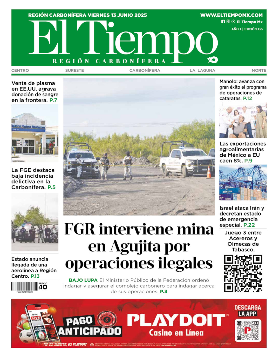 El Tiempo Región Carbonífera, edición del viernes 13 de junio de 2025 El Tiempo Región Carbonífera, edición del viernes 13 de junio de 2025