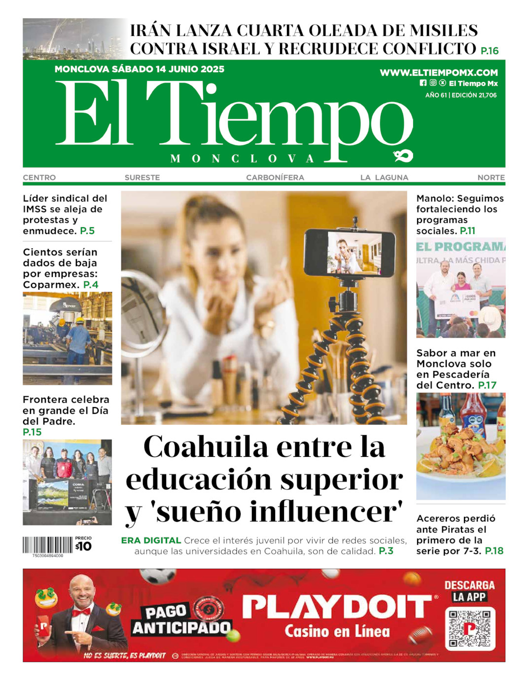 El Tiempo Monclova, edición del sábado 14 de junio de 2025 El Tiempo Monclova, edición del sábado 14 de junio de 2025