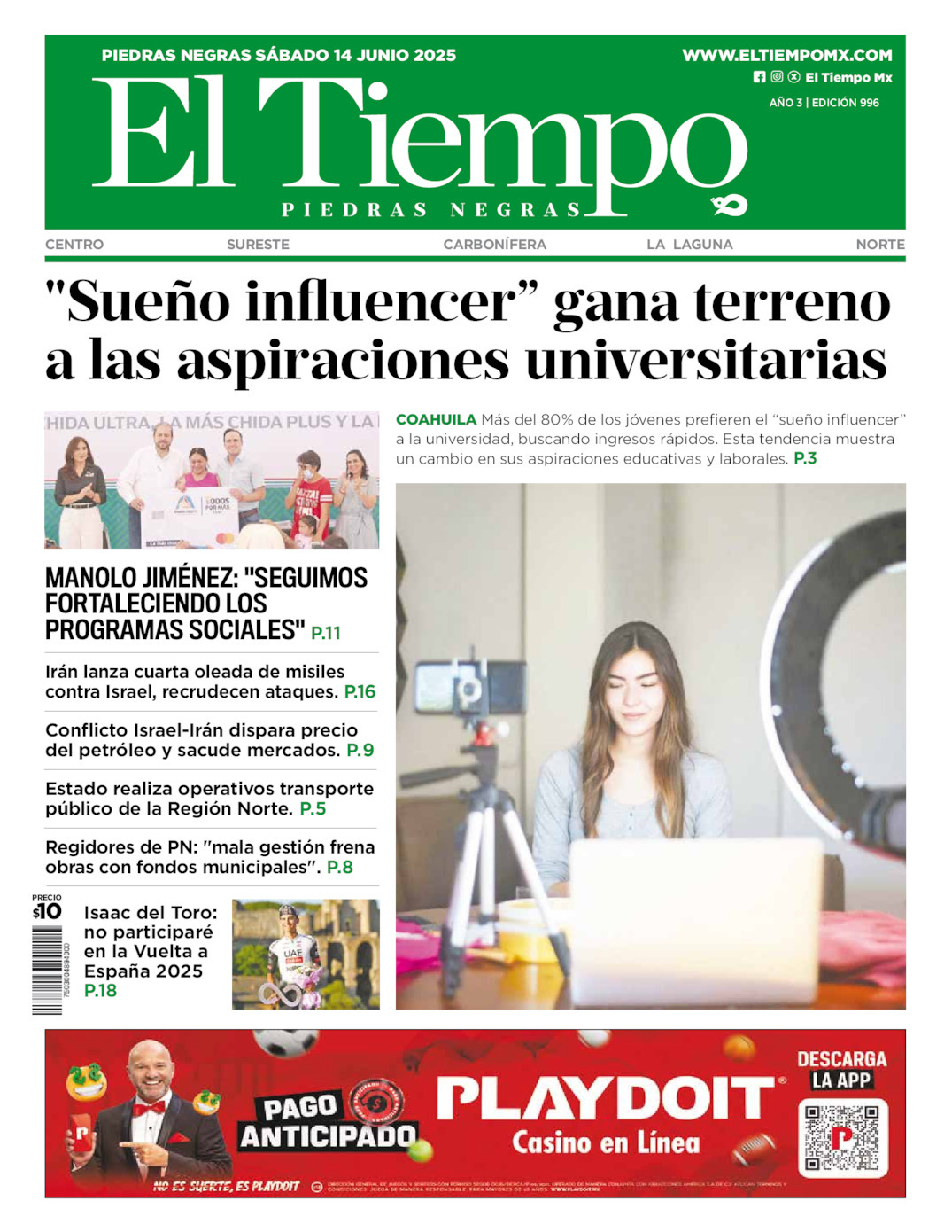 El Tiempo Piedras Negras, edición del sábado 14 de junio de 2025 El Tiempo Piedras Negras, edición del sábado 14 de junio de 2025
