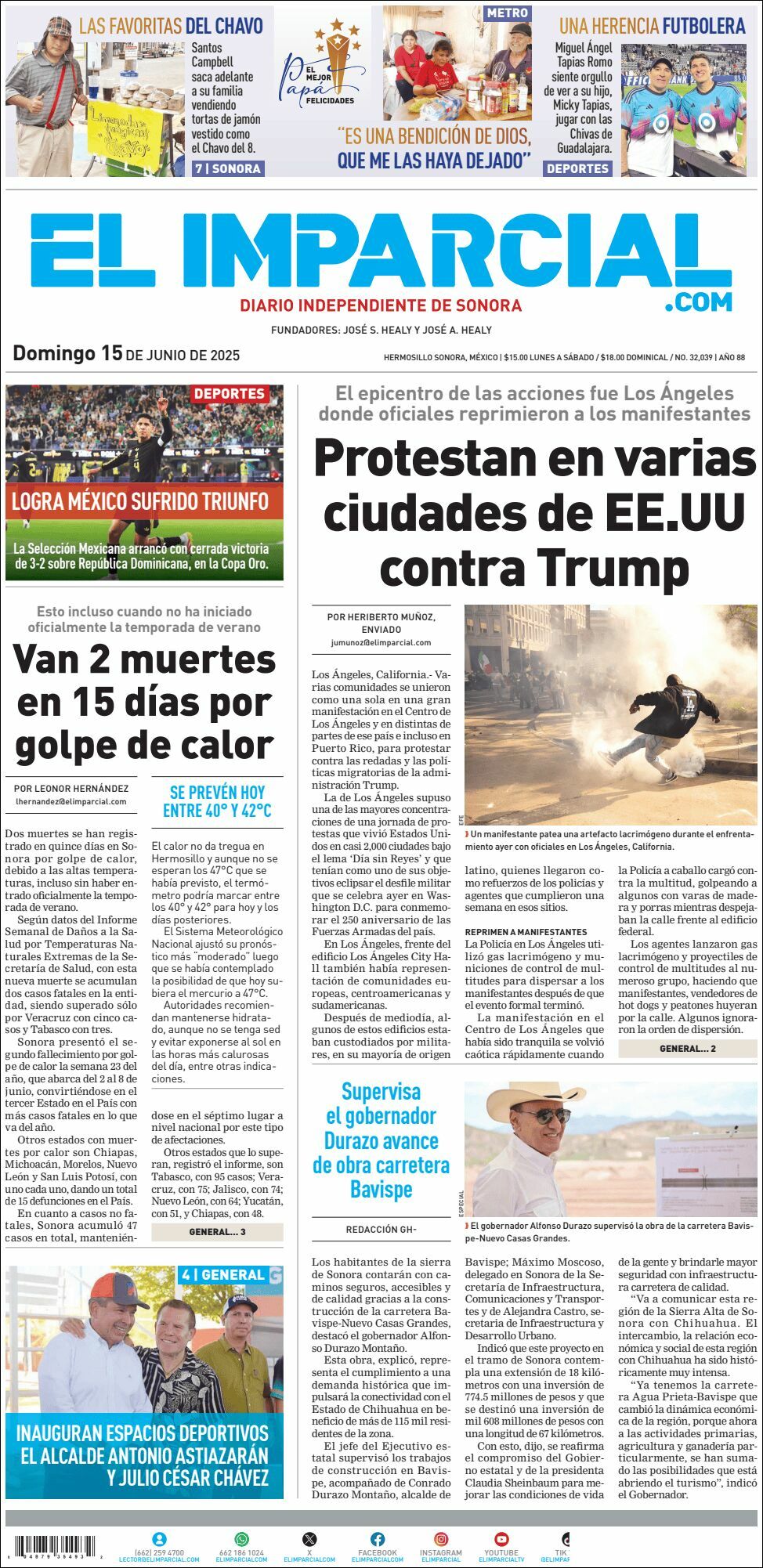 El Imparcial, edición del domingo 15 de junio de 2025 El Imparcial, edición del domingo 15 de junio de 2025