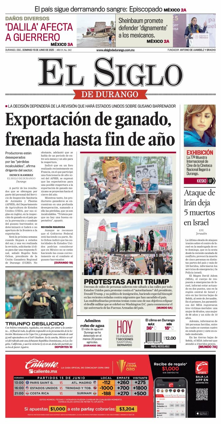 El Siglo de Durango, edición del domingo 15 de junio de 2025 El Siglo de Durango, edición del domingo 15 de junio de 2025
