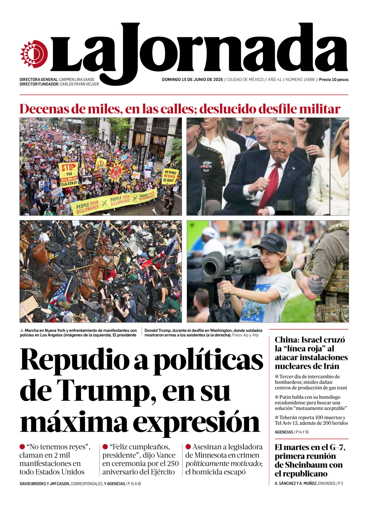 La Jornada, edición del domingo 15 de junio de 2025 La Jornada, edición del domingo 15 de junio de 2025