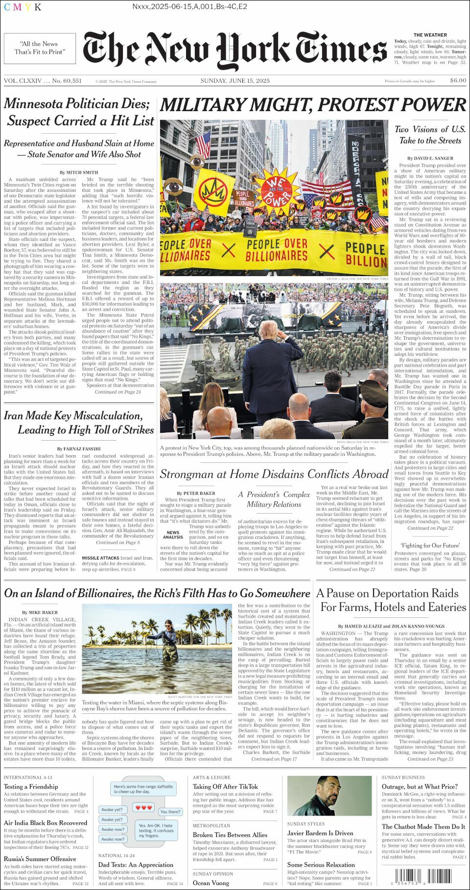 The New York Times, edición del domingo 15 de junio de 2025 The New York Times, edición del domingo 15 de junio de 2025
