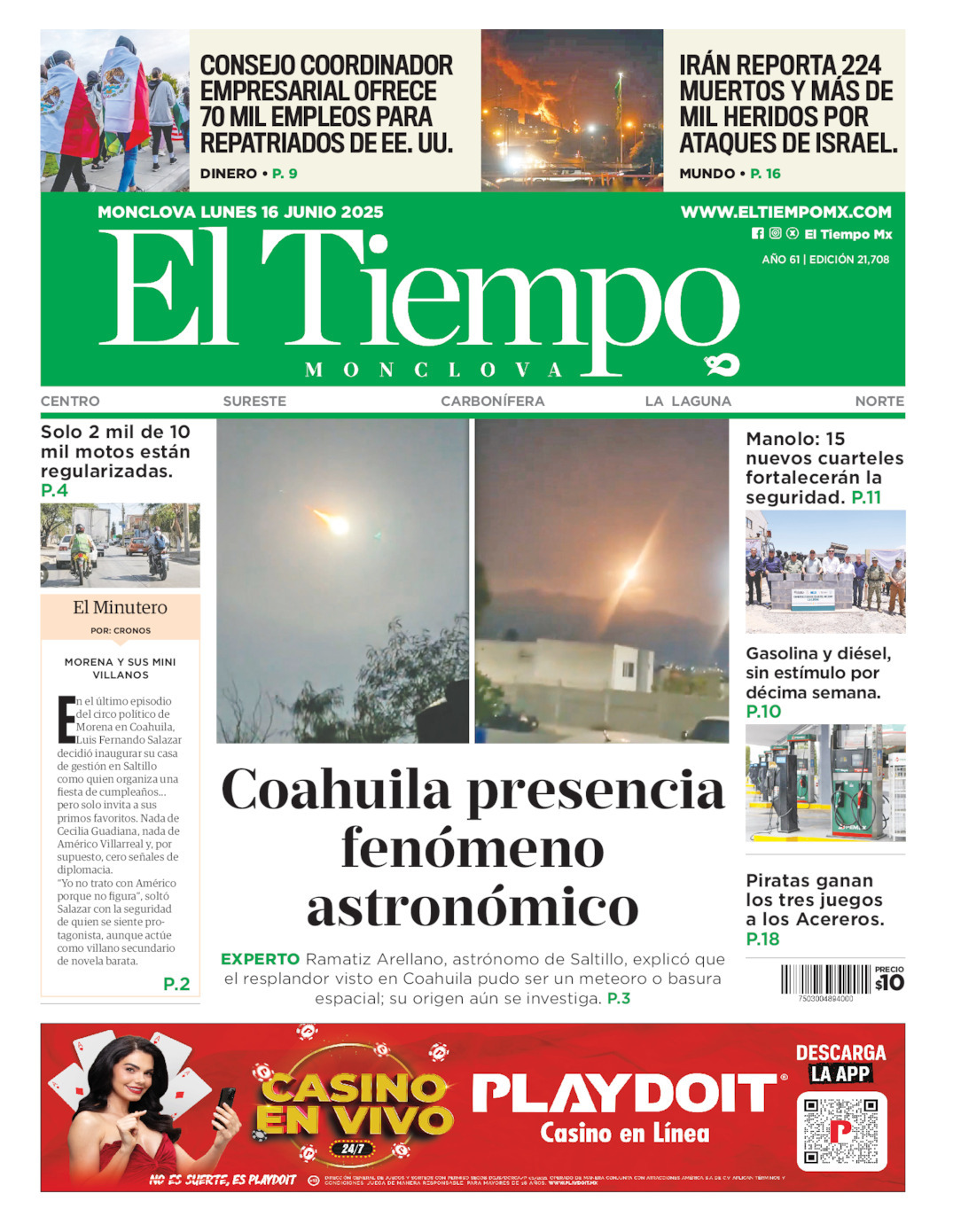 El Tiempo Monclova, edición del lunes 16 de junio de 2025 El Tiempo Monclova, edición del lunes 16 de junio de 2025