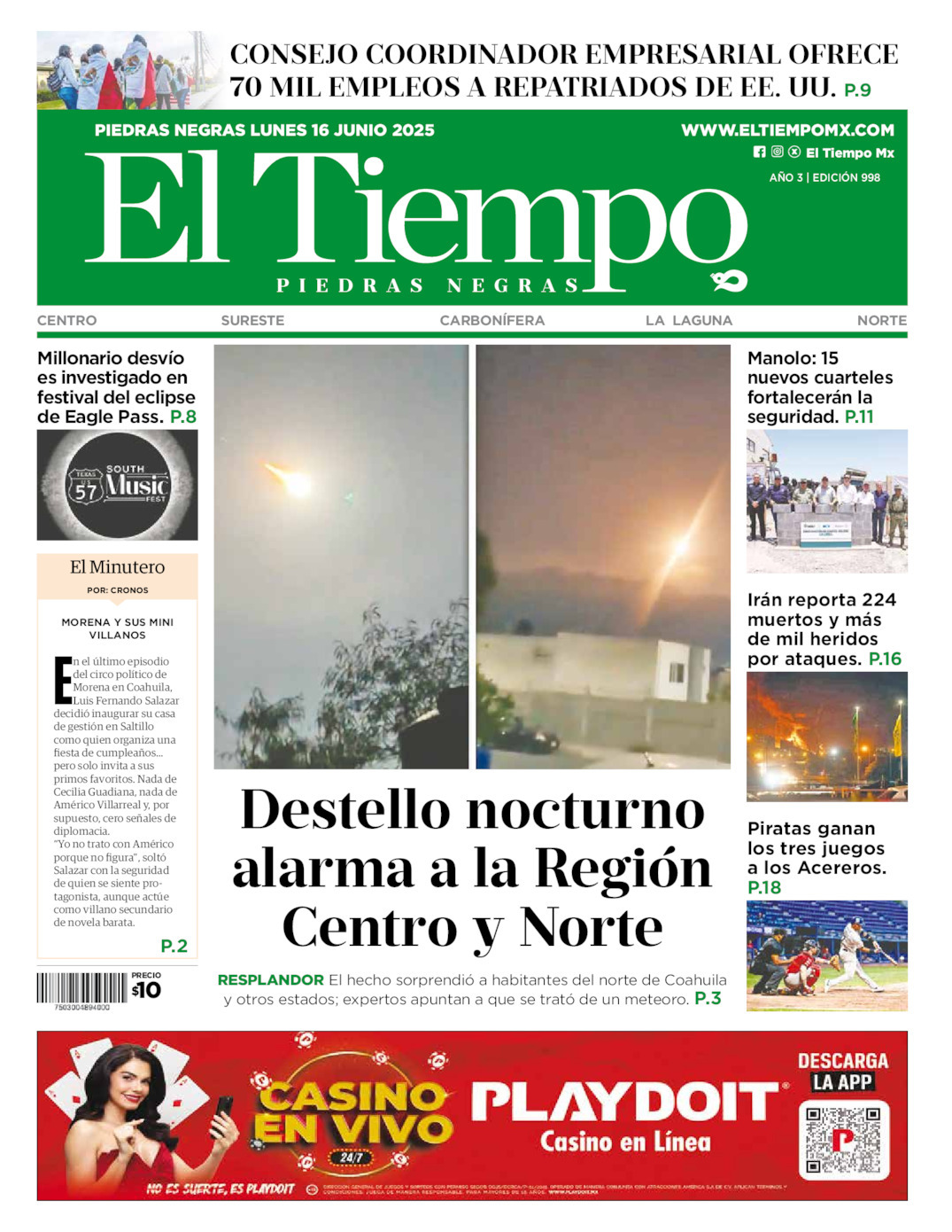 El Tiempo Piedras Negras, edición del lunes 16 de junio de 2025 El Tiempo Piedras Negras, edición del lunes 16 de junio de 2025
