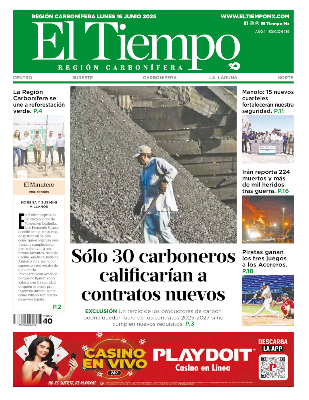 El Tiempo Región Carbonífera, edición del lunes 16 de junio de 2025 El Tiempo Región Carbonífera, edición del lunes 16 de junio de 2025