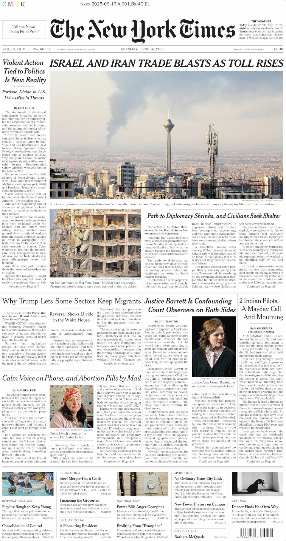 The New York Times, edición del lunes 16 de junio de 2025 The New York Times, edición del lunes 16 de junio de 2025