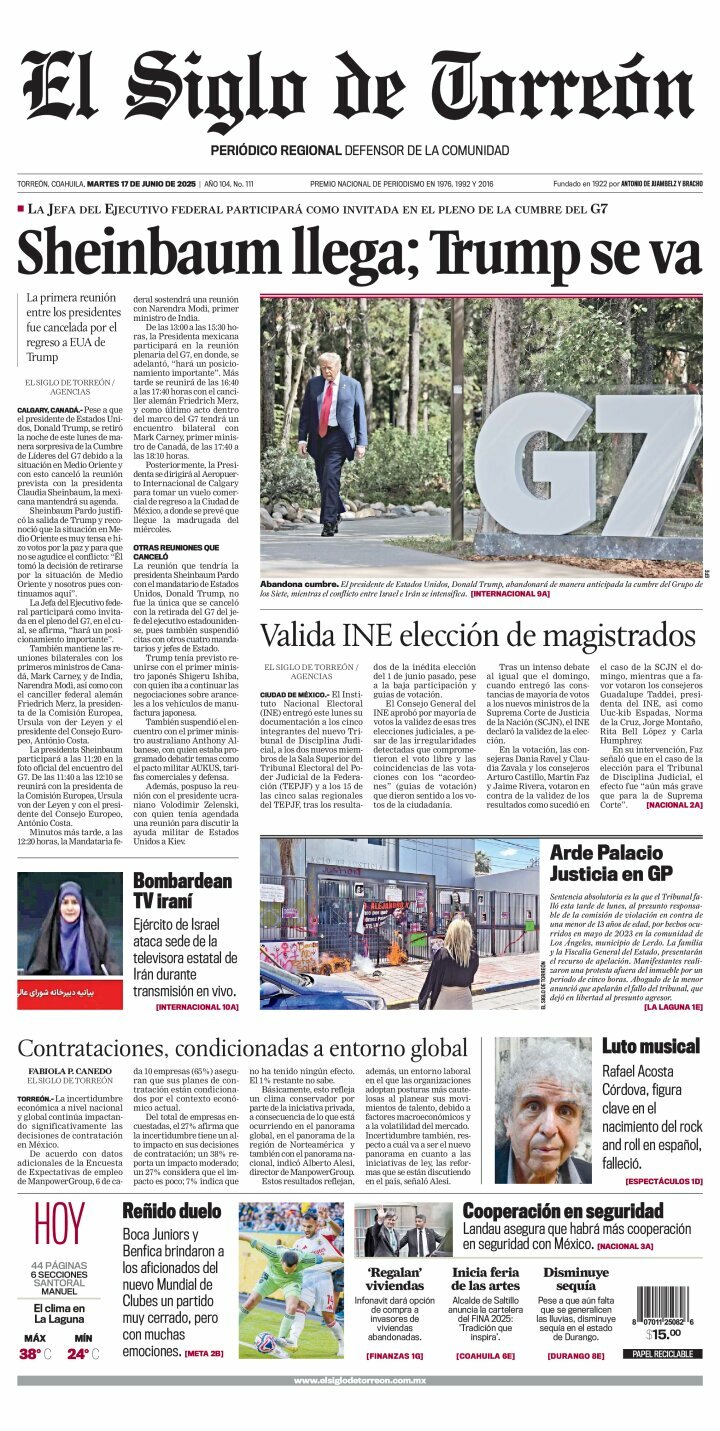 El Siglo de Torreón, edición del martes 17 de junio de 2025 El Siglo de Torreón, edición del martes 17 de junio de 2025