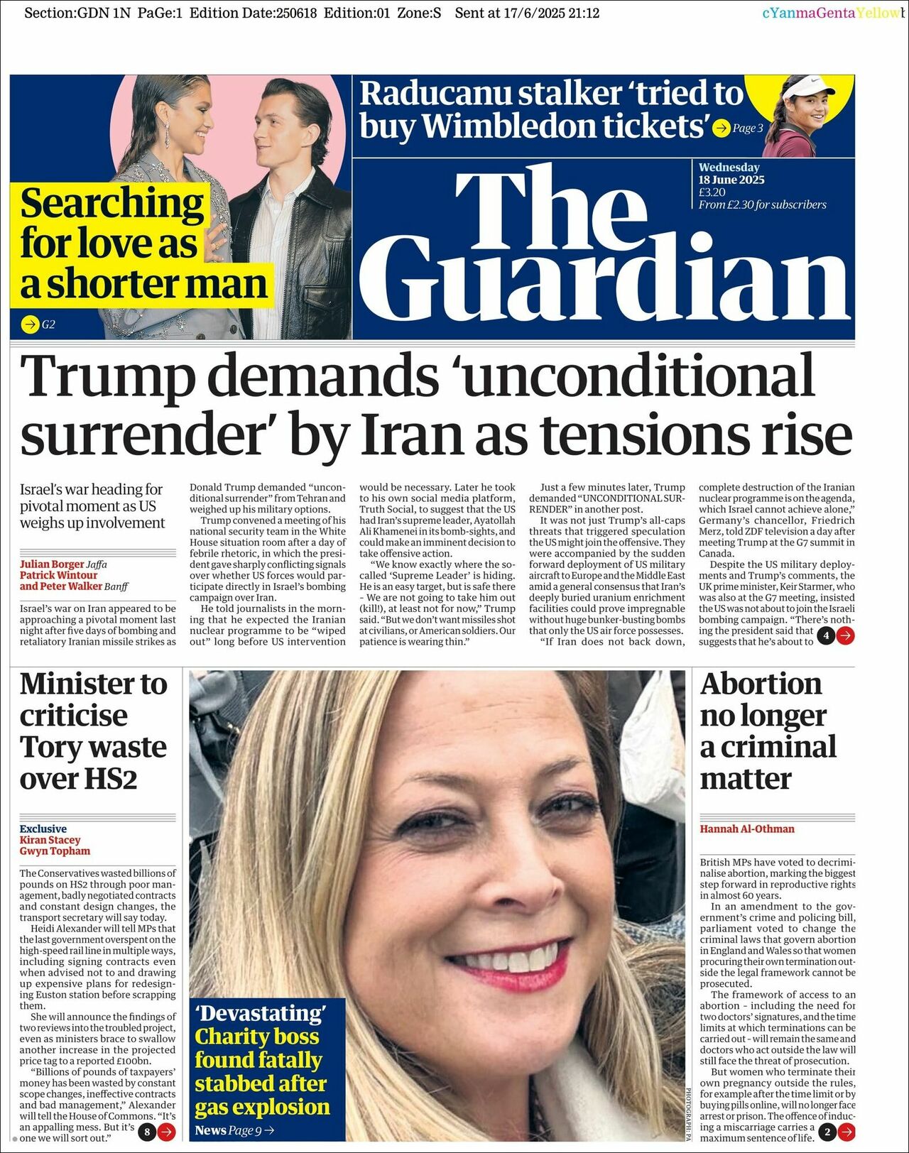 The Guardian, edición del miércoles 18 de junio de 2025 The Guardian, edición del miércoles 18 de junio de 2025