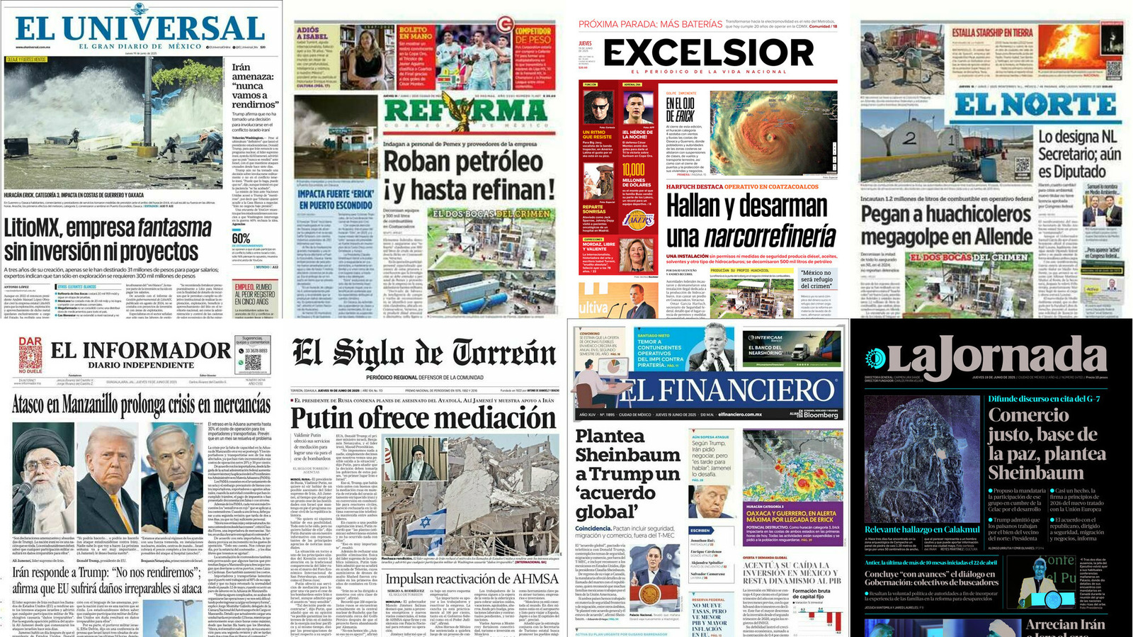 Portadas de periódicos impresos más importantes de México hoy