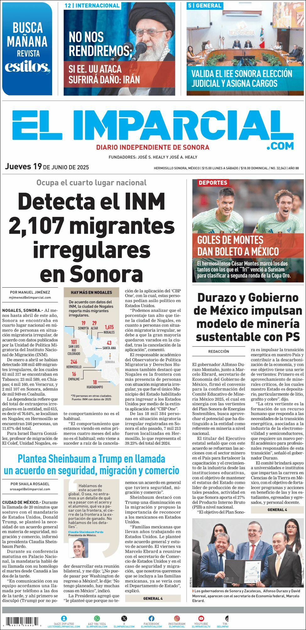 El Imparcial, edición del jueves 19 de junio de 2025 El Imparcial, edición del jueves 19 de junio de 2025