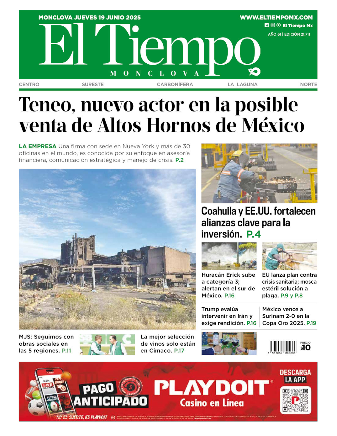 El Tiempo Monclova, edición del jueves 19 de junio de 2025 El Tiempo Monclova, edición del jueves 19 de junio de 2025