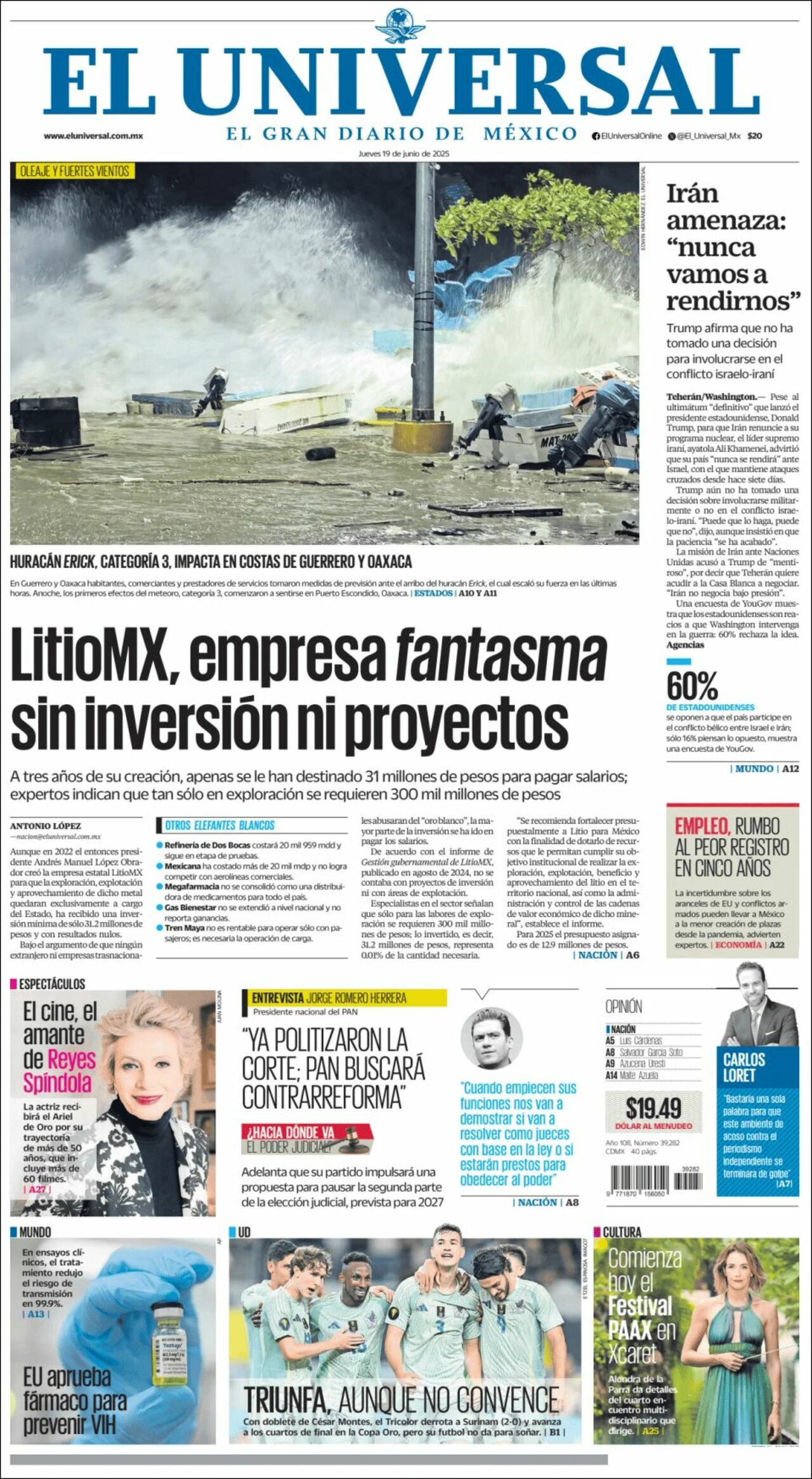El Universal, edición del jueves 19 de junio de 2025 El Universal, edición del jueves 19 de junio de 2025