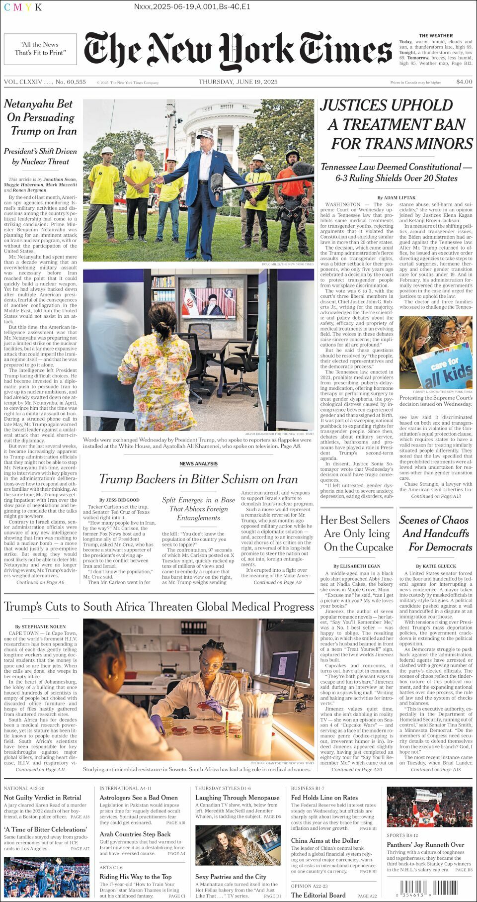 The New York Times, edición del jueves 19 de junio de 2025 The New York Times, edición del jueves 19 de junio de 2025
