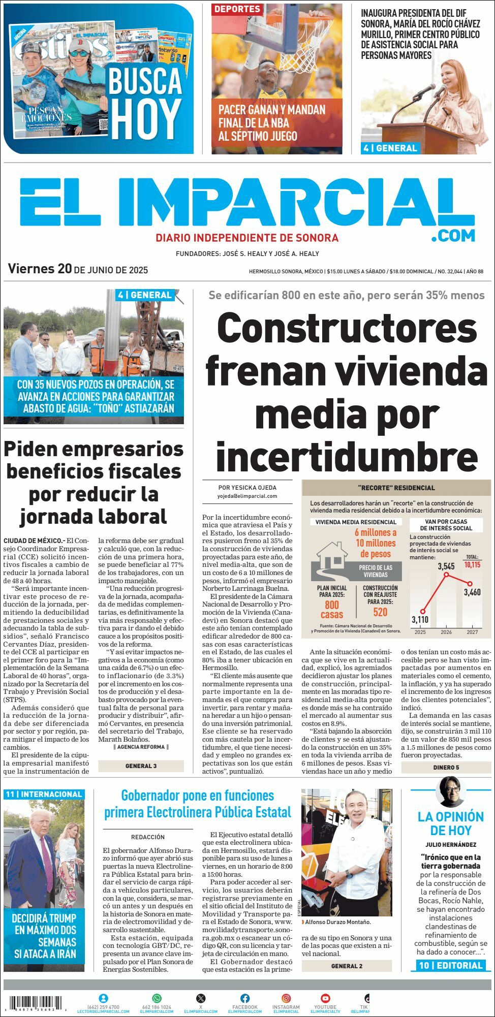 El Imparcial, edición del viernes 20 de junio de 2025 El Imparcial, edición del viernes 20 de junio de 2025