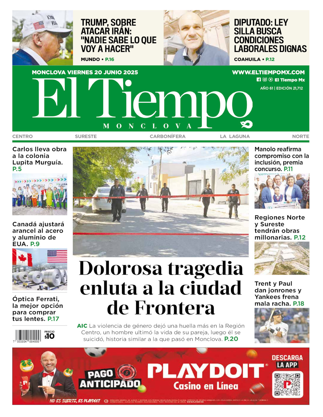 El Tiempo Monclova, edición del viernes 20 de junio de 2025 El Tiempo Monclova, edición del viernes 20 de junio de 2025