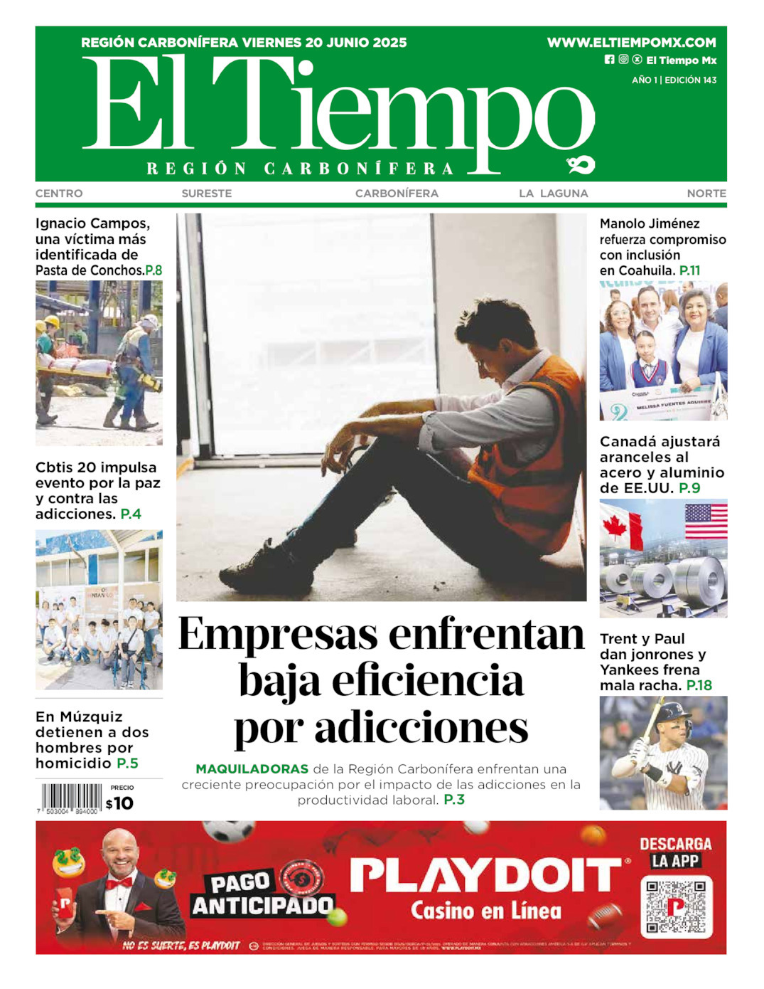 El Tiempo Región Carbonífera, edición del viernes 20 de junio de 2025 El Tiempo Región Carbonífera, edición del viernes 20 de junio de 2025
