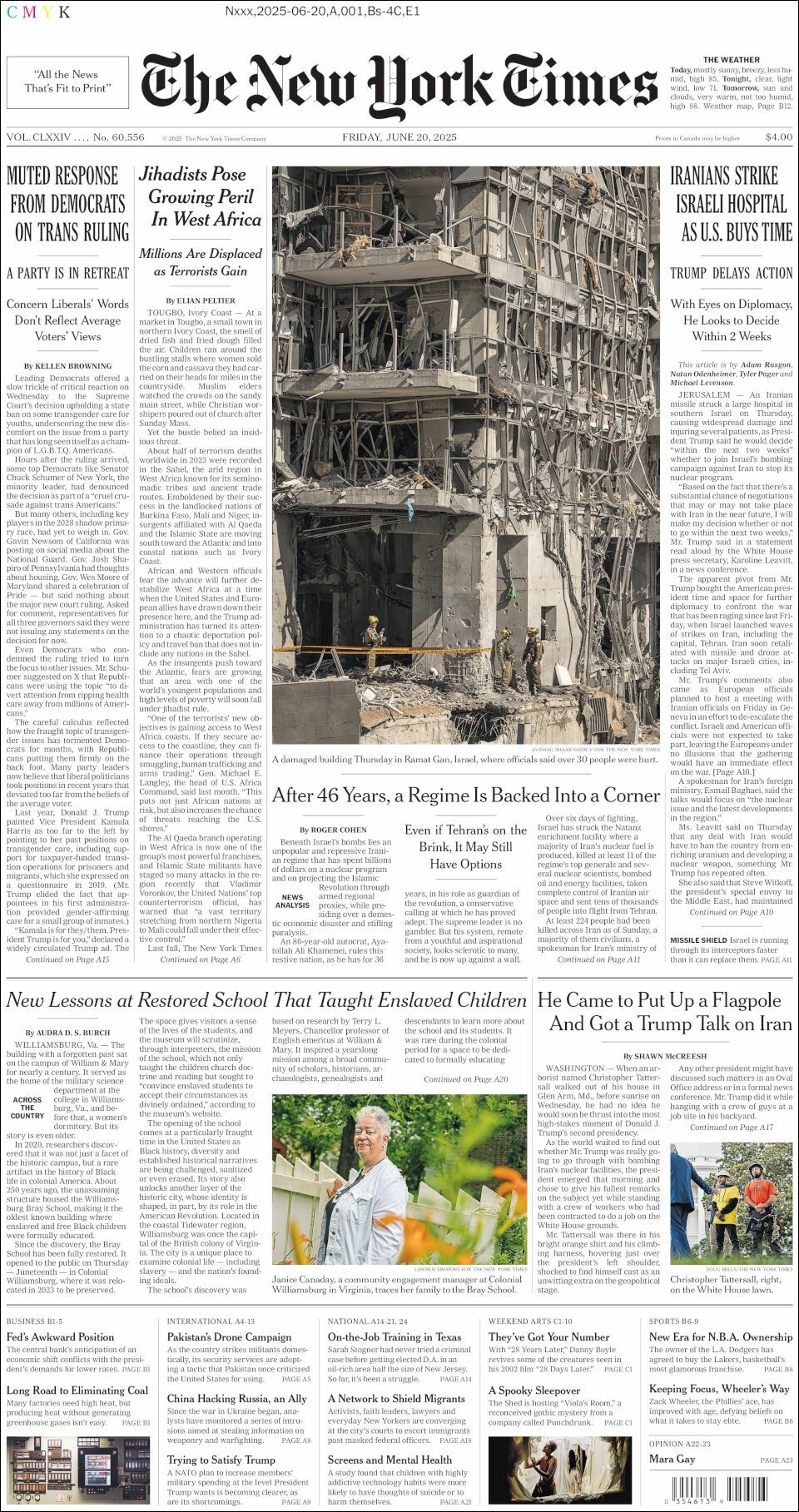 The New York Times, edición del viernes 20 de junio de 2025 The New York Times, edición del viernes 20 de junio de 2025
