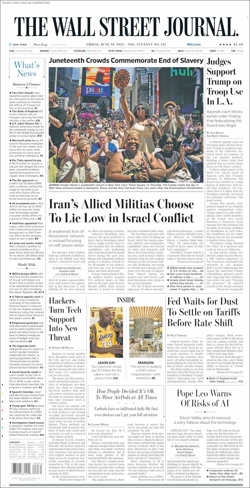 The Wall Street Journal, edición del viernes 20 de junio de 2025 The Wall Street Journal, edición del viernes 20 de junio de 2025