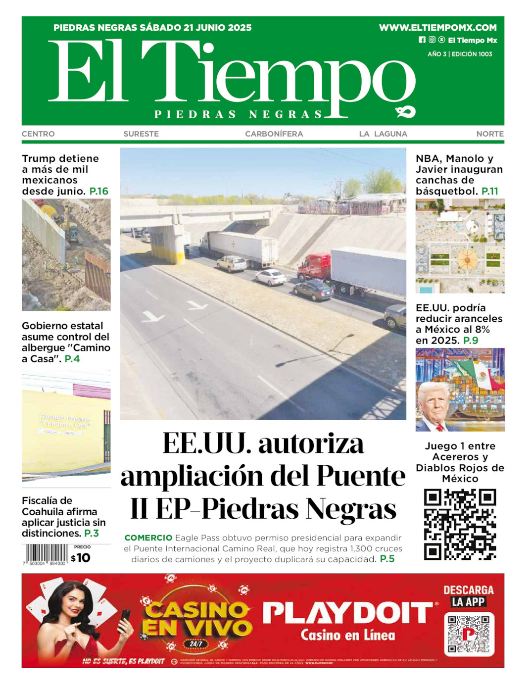 El Tiempo Piedras Negras, edición del sábado 21 de junio de 2025 El Tiempo Piedras Negras, edición del sábado 21 de junio de 2025