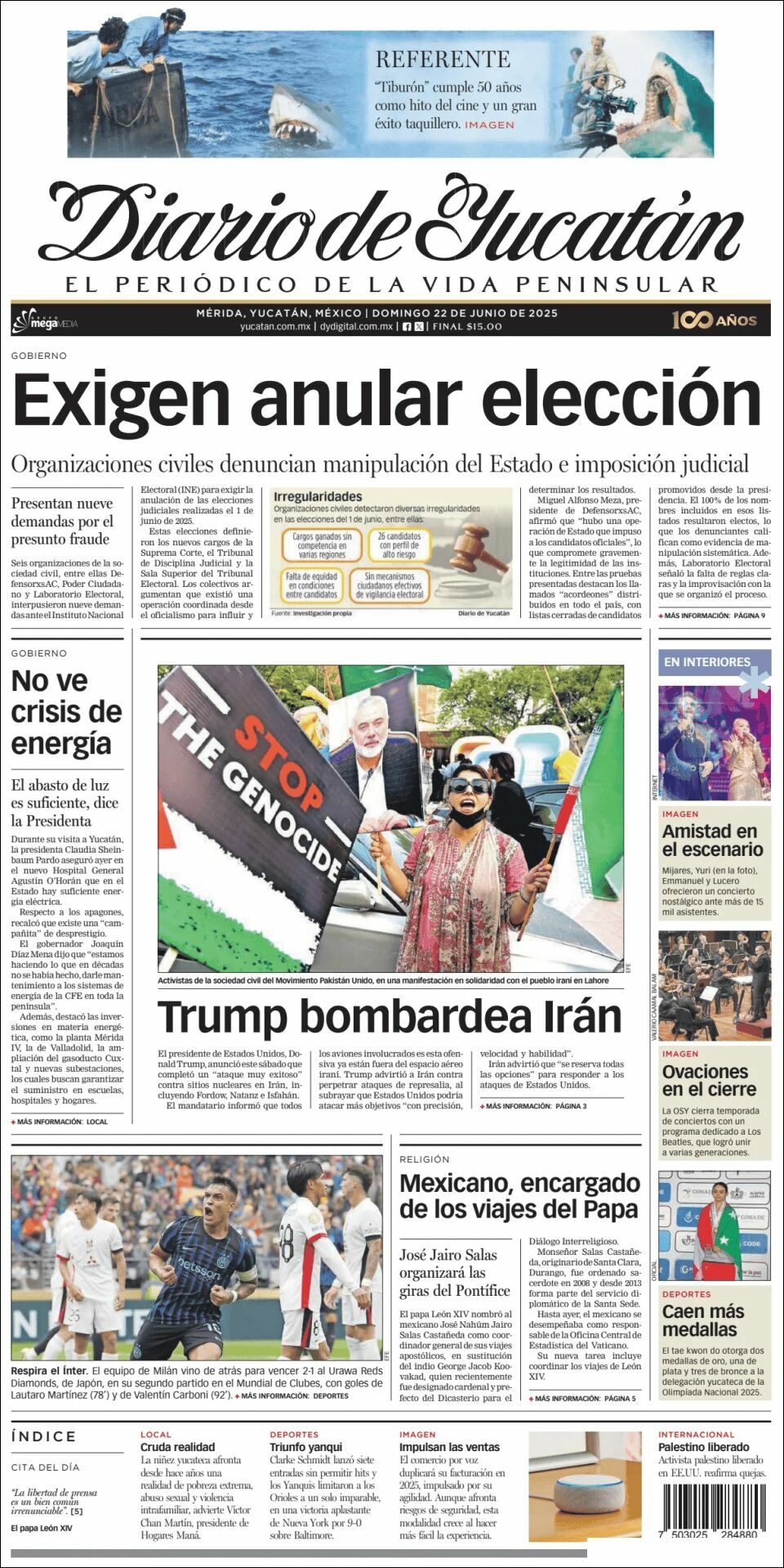 El Diario de Yucatán, edición del domingo 22 de junio de 2025 El Diario de Yucatán, edición del domingo 22 de junio de 2025
