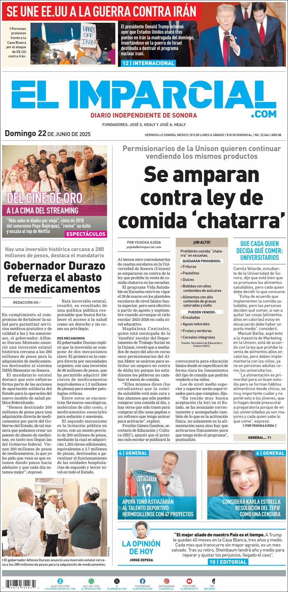 El Imparcial, edición del domingo 22 de junio de 2025 El Imparcial, edición del domingo 22 de junio de 2025