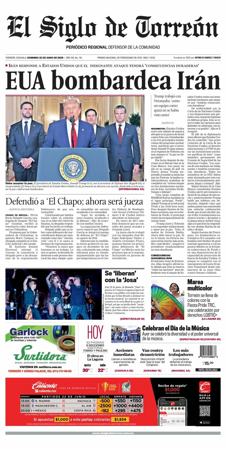 El Siglo de Torreón, edición del domingo 22 de junio de 2025 El Siglo de Torreón, edición del domingo 22 de junio de 2025