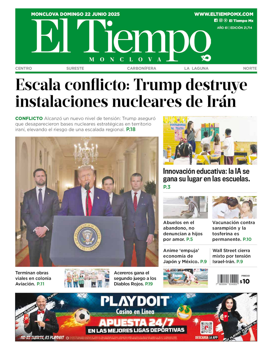 El Tiempo Monclova, edición del domingo 22 de junio de 2025 El Tiempo Monclova, edición del domingo 22 de junio de 2025