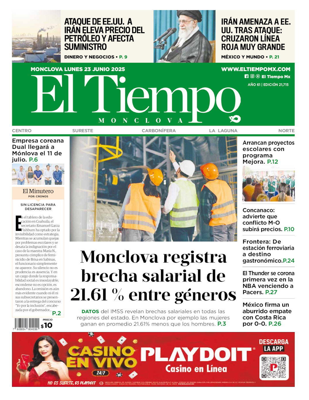 El Tiempo Monclova, edición del lunes 23 de junio de 2025 El Tiempo Monclova, edición del lunes 23 de junio de 2025