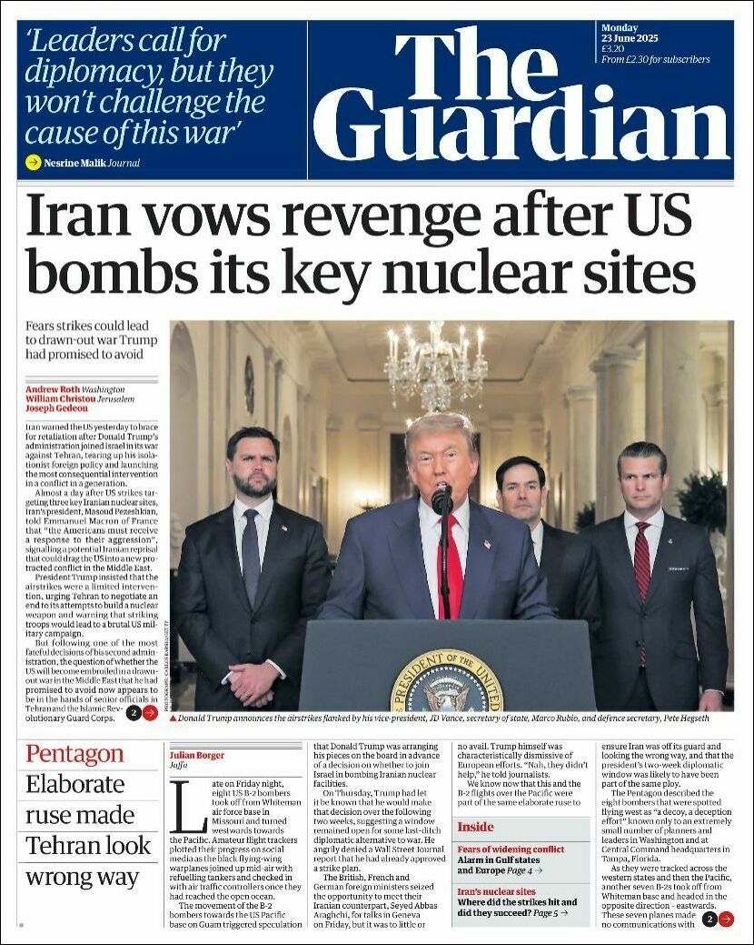 The Guardian, edición del lunes 23 de junio de 2025 The Guardian, edición del lunes 23 de junio de 2025