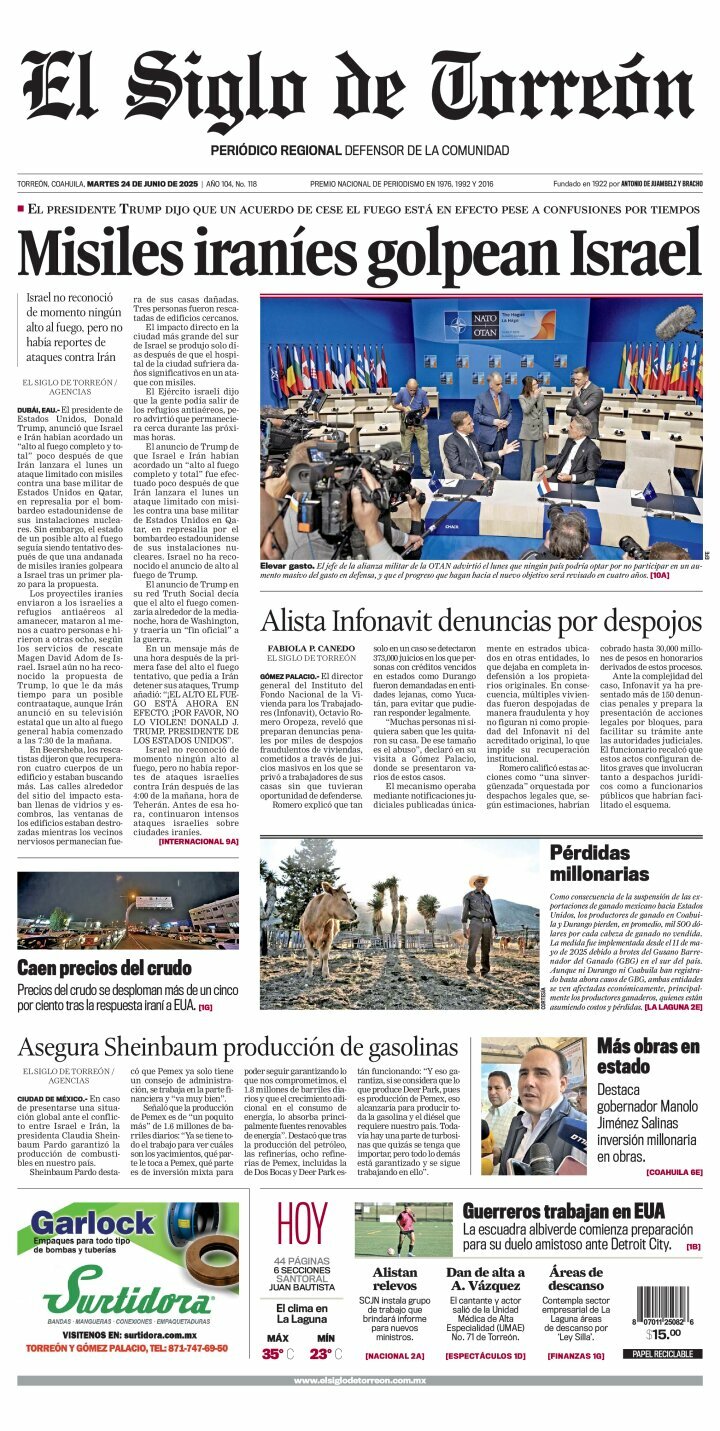 El Siglo de Torreón, edición del martes 24 de junio de 2025 El Siglo de Torreón, edición del martes 24 de junio de 2025