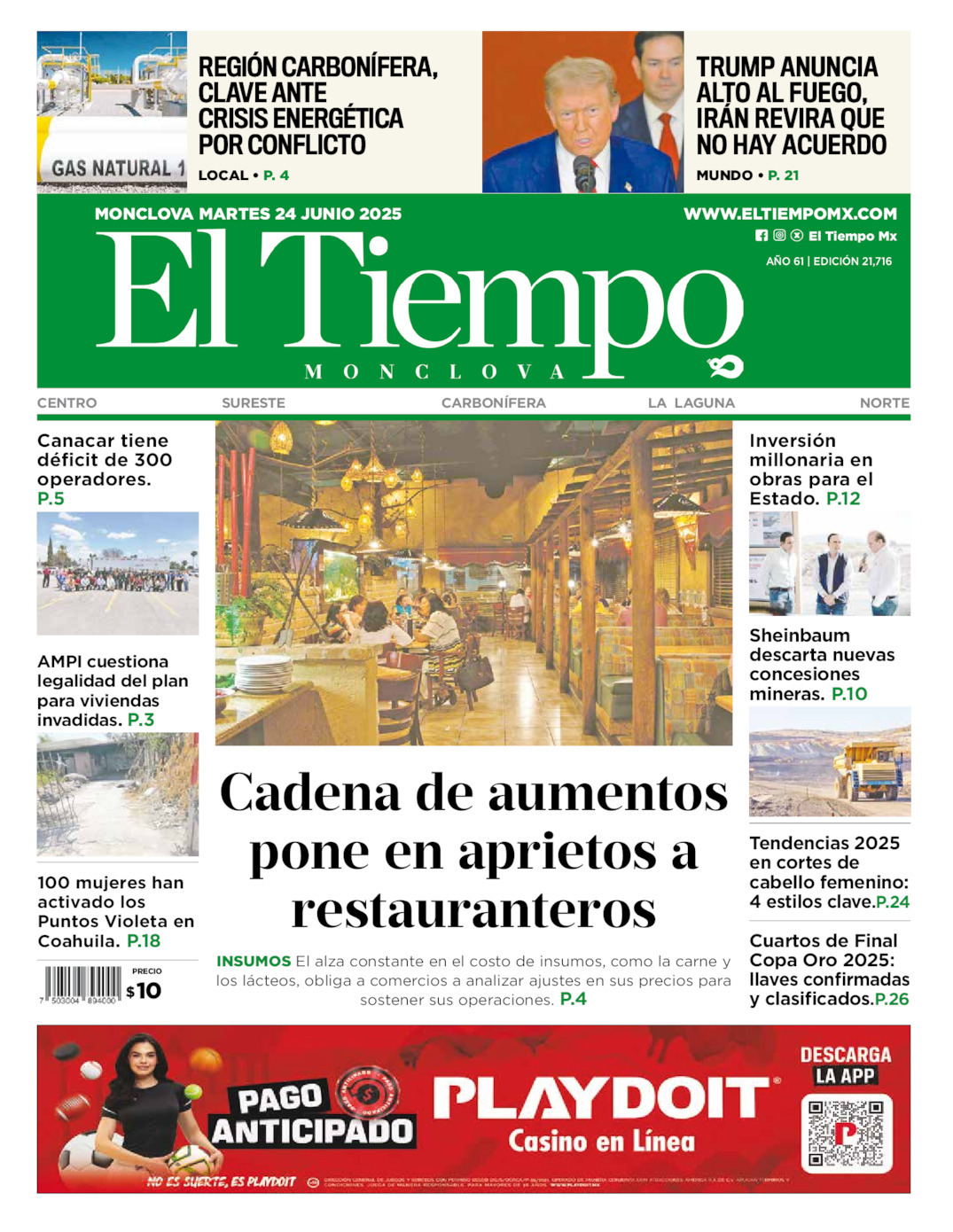 El Tiempo Monclova, edición del martes 24 de junio de 2025 El Tiempo Monclova, edición del martes 24 de junio de 2025