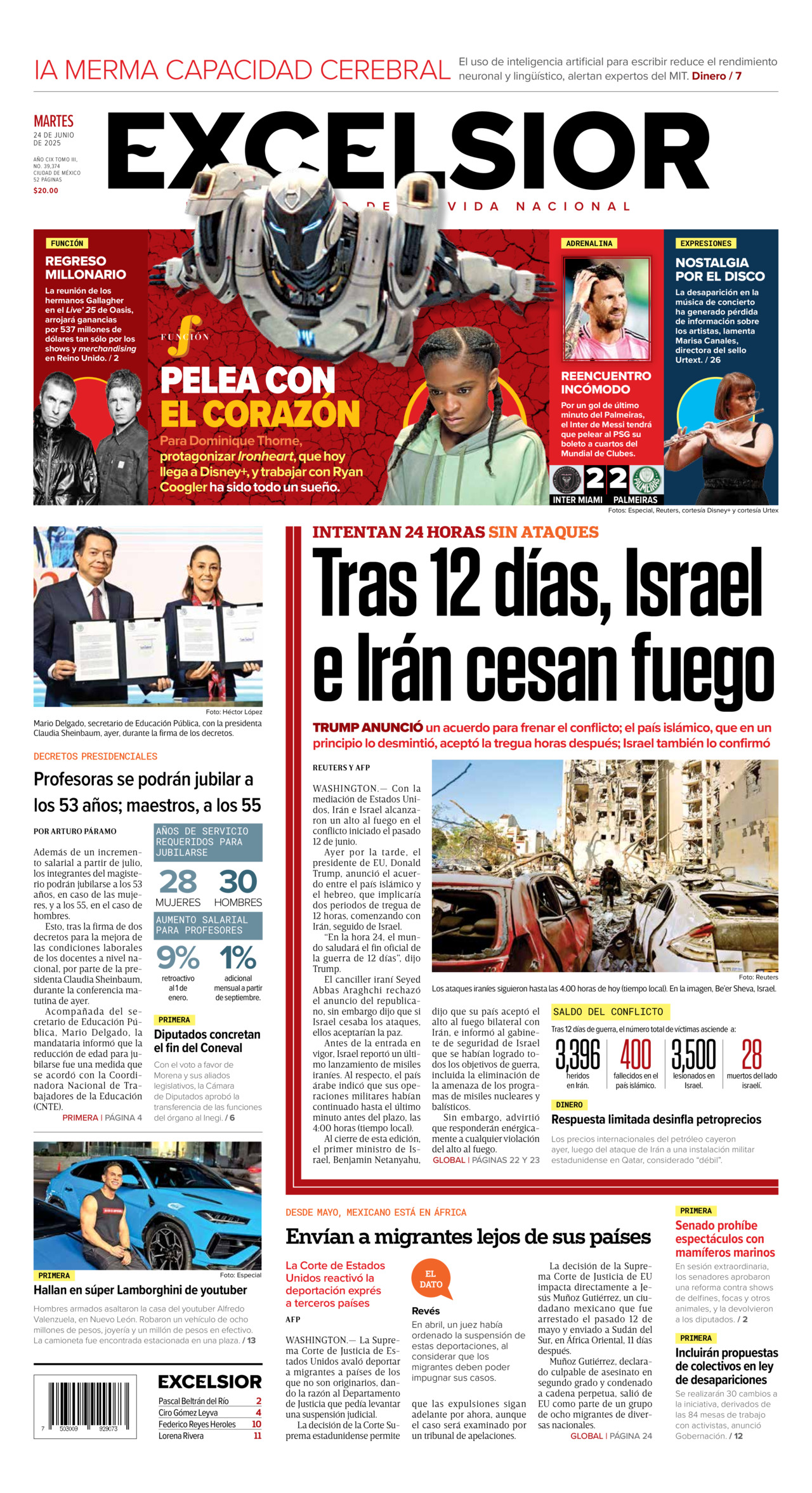 Excelsior, edición del martes 24 de junio de 2025 Excelsior, edición del martes 24 de junio de 2025