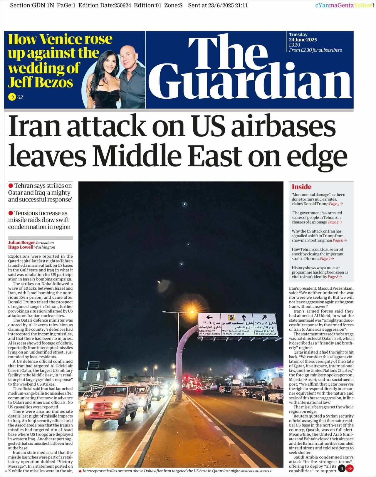 The Guardian, edición del martes 24 de junio de 2025 The Guardian, edición del martes 24 de junio de 2025
