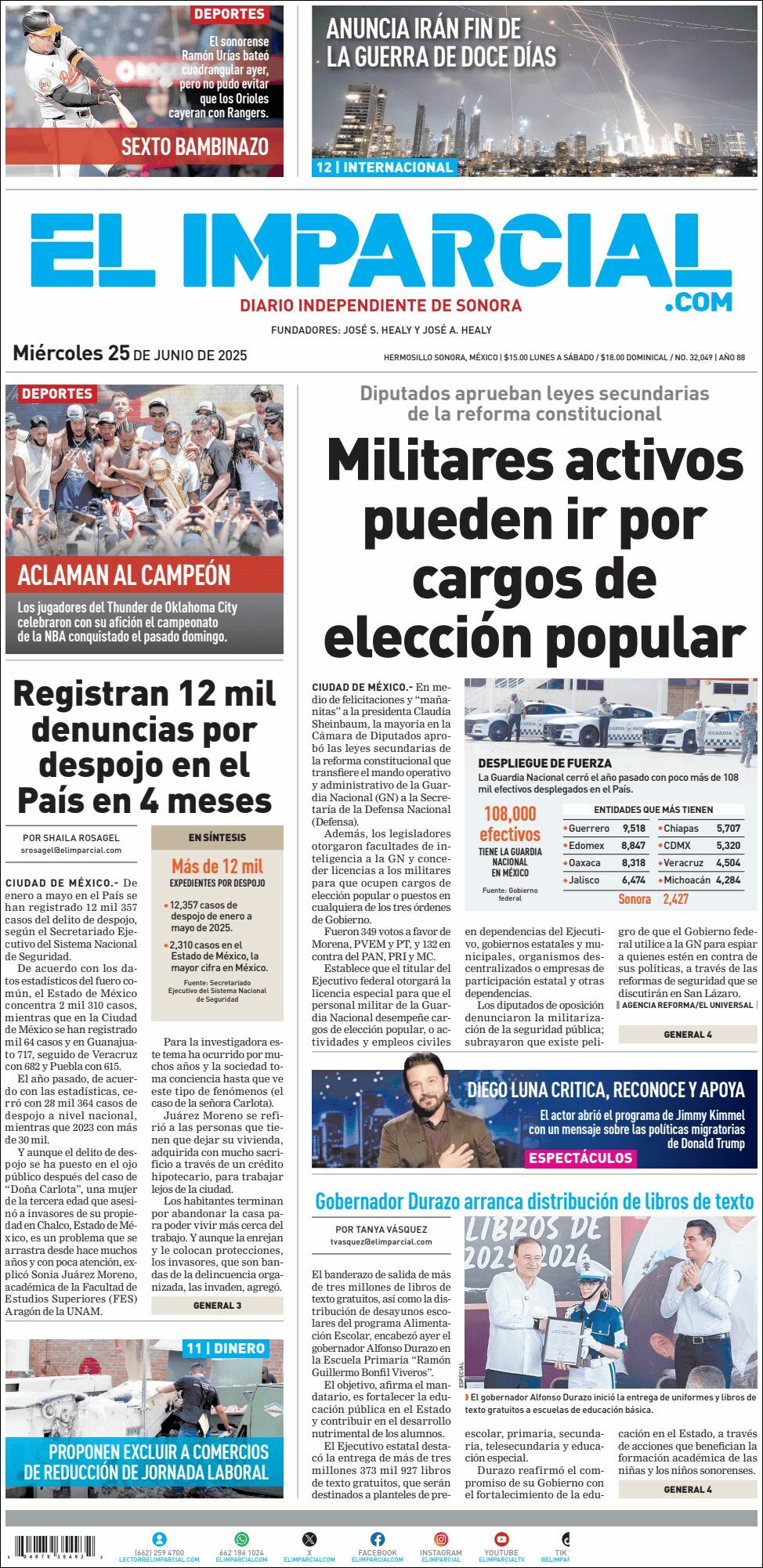 El Imparcial, edición del miércoles 25 de junio de 2025 El Imparcial, edición del miércoles 25 de junio de 2025