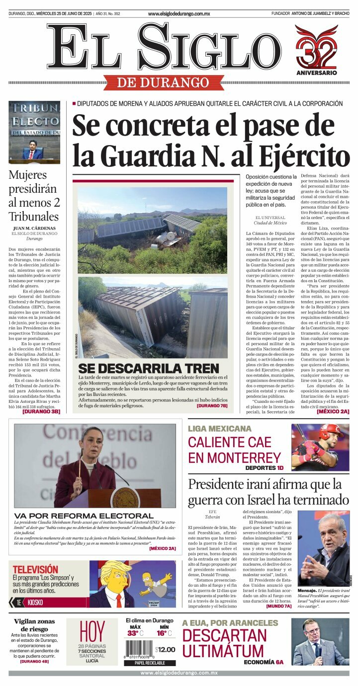 El Siglo de Durango, edición del miércoles 25 de junio de 2025 El Siglo de Durango, edición del miércoles 25 de junio de 2025