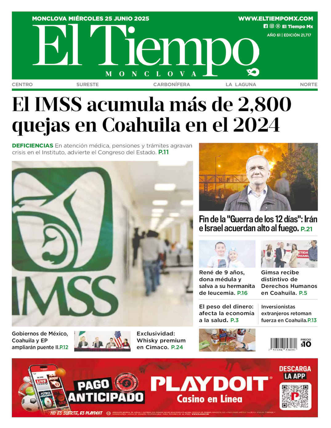 El Tiempo Monclova, edición del miércoles 25 de junio de 2025 El Tiempo Monclova, edición del miércoles 25 de junio de 2025