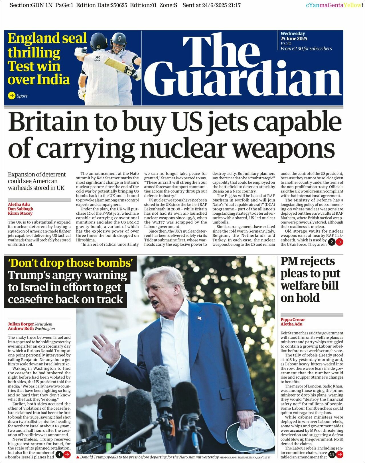 The Guardian, edición del miércoles 25 de junio de 2025 The Guardian, edición del miércoles 25 de junio de 2025