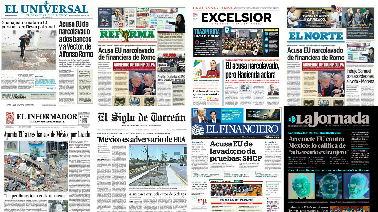 Portadas de periódicos impresos más importantes de México hoy