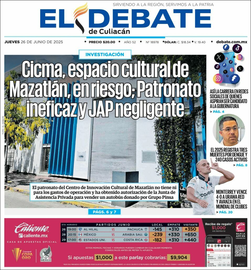 El Debate Culiacán, edición del jueves 26 de junio de 2025 El Debate Culiacán, edición del jueves 26 de junio de 2025
