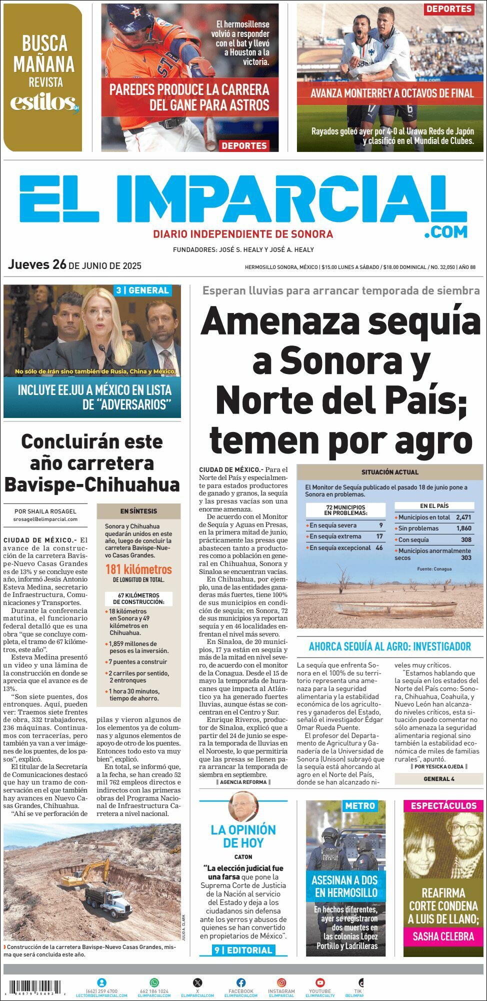 El Imparcial, edición del jueves 26 de junio de 2025 El Imparcial, edición del jueves 26 de junio de 2025
