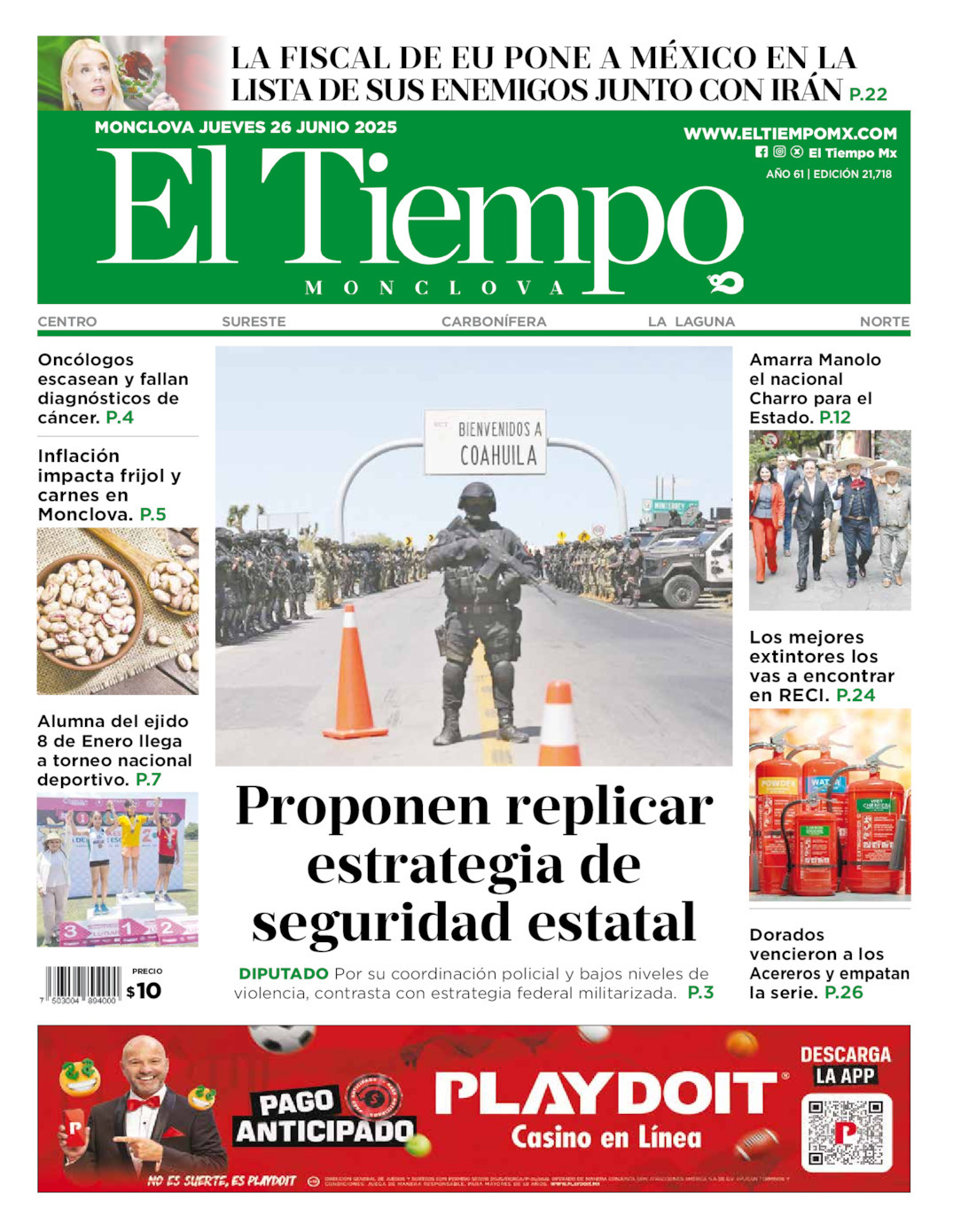 El Tiempo Monclova, edición del jueves 26 de junio de 2025 El Tiempo Monclova, edición del jueves 26 de junio de 2025
