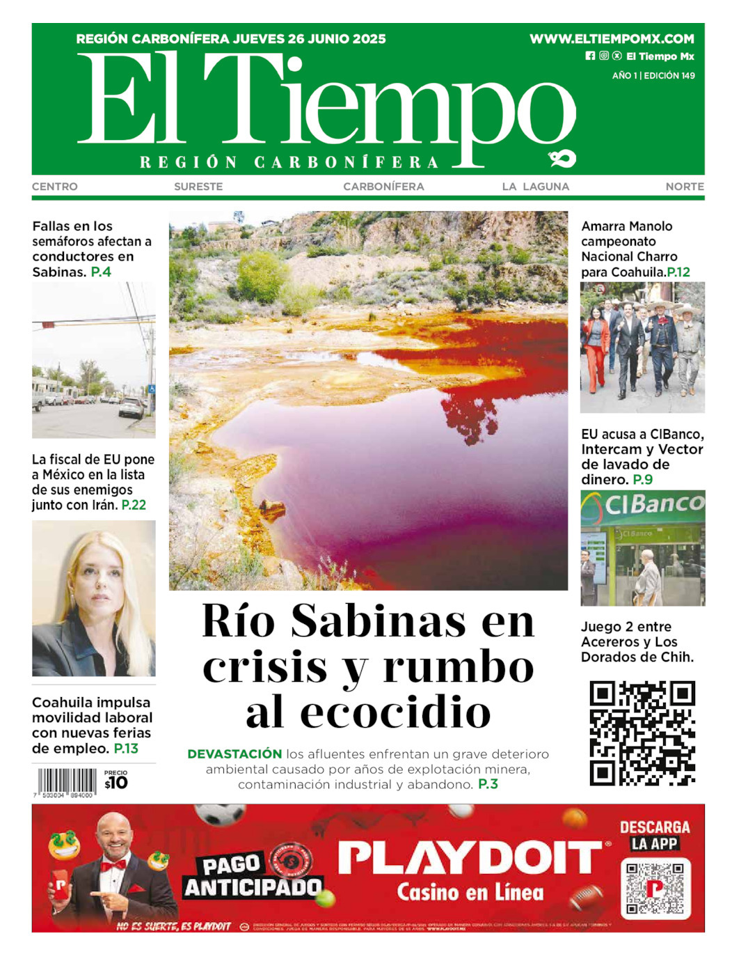 El Tiempo Región Carbonífera, edición del jueves 26 de junio de 2025 El Tiempo Región Carbonífera, edición del jueves 26 de junio de 2025