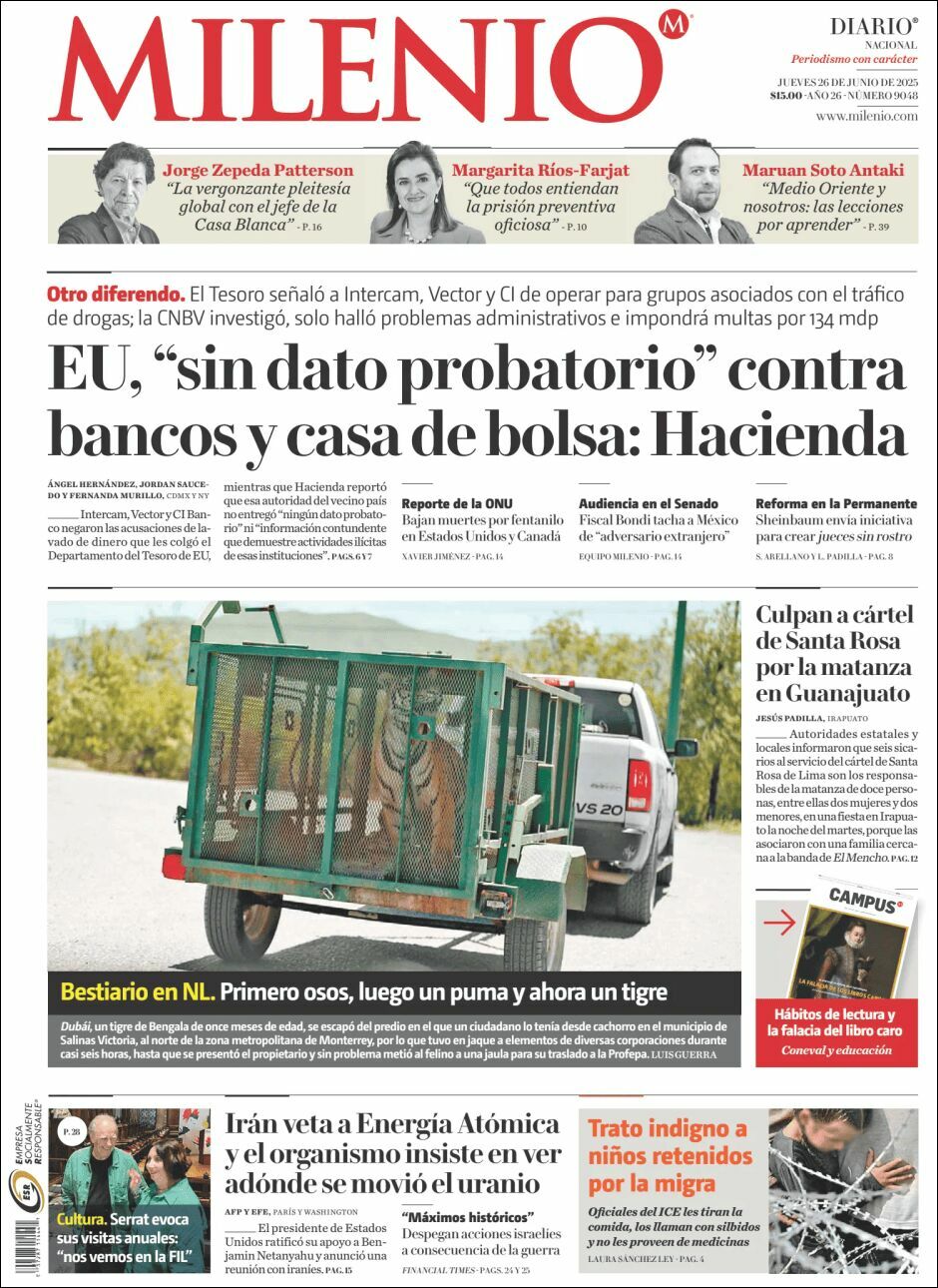 Milenio, edición del jueves 26 de junio de 2025 Milenio, edición del jueves 26 de junio de 2025