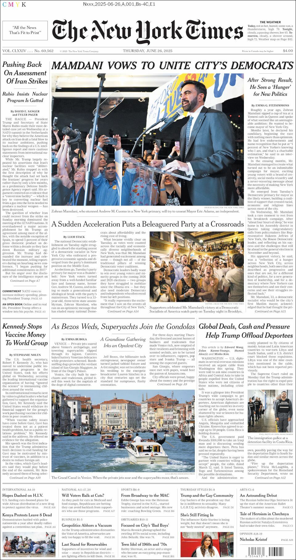 The New York Times, edición del jueves 26 de junio de 2025 The New York Times, edición del jueves 26 de junio de 2025